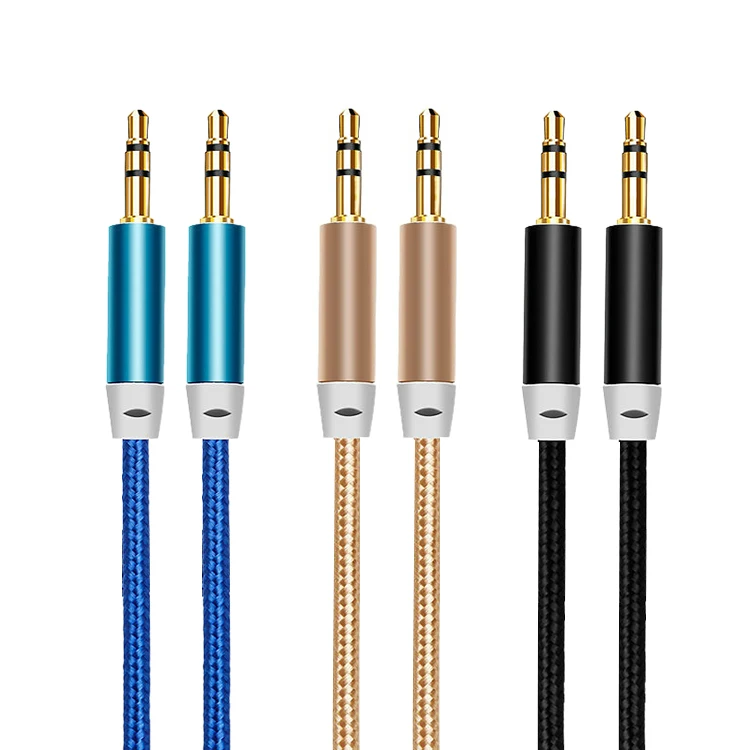 Nylon Braided Auxiliary Audio Cable  AUX Cable For Car Male to Male Gold Plated Aux to Aux cable Speaker Headphones 3.5mm