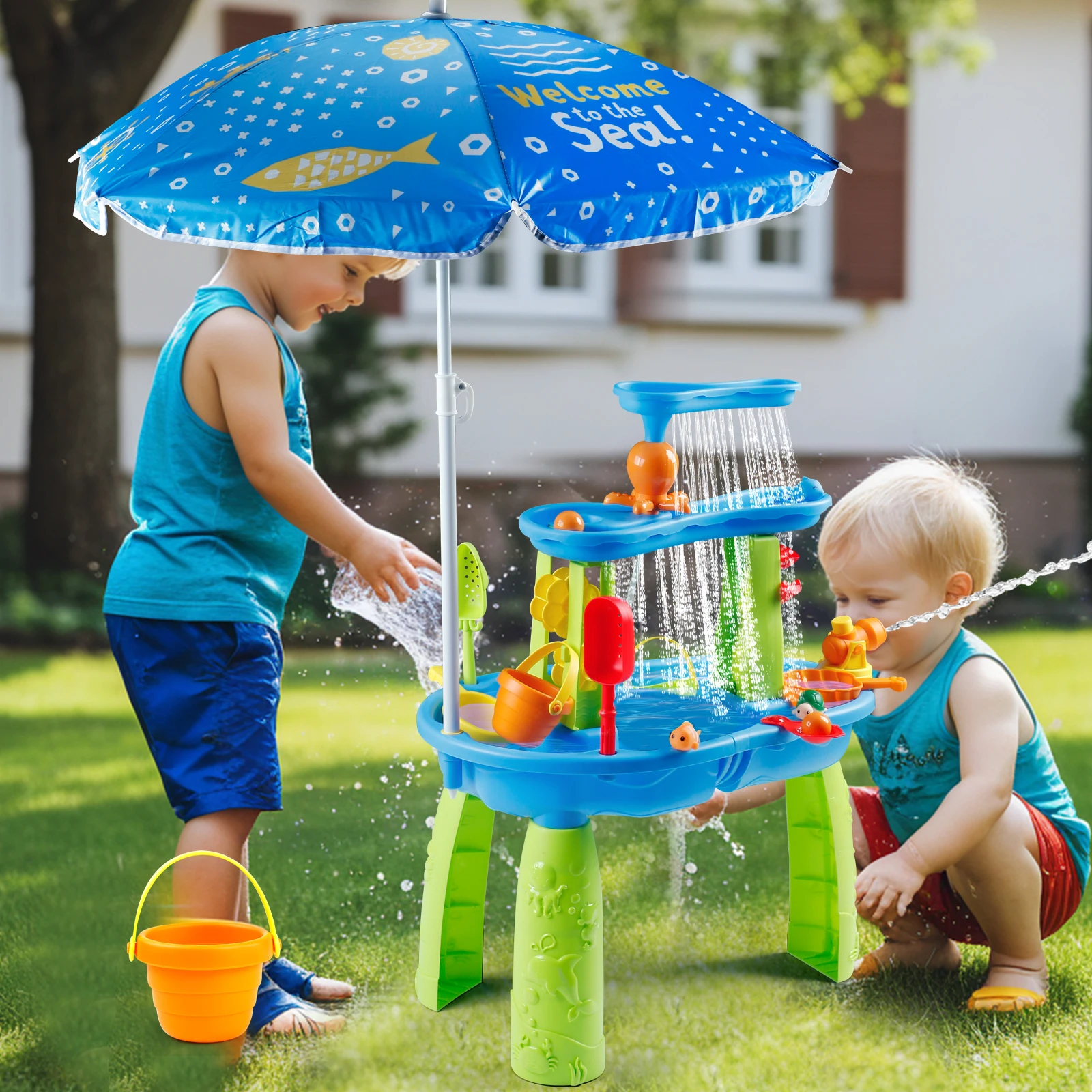 Водные Игрушки для малышей 1-3 стол воды и песка детей 3 лет трехуровневые наборы с зонтиком