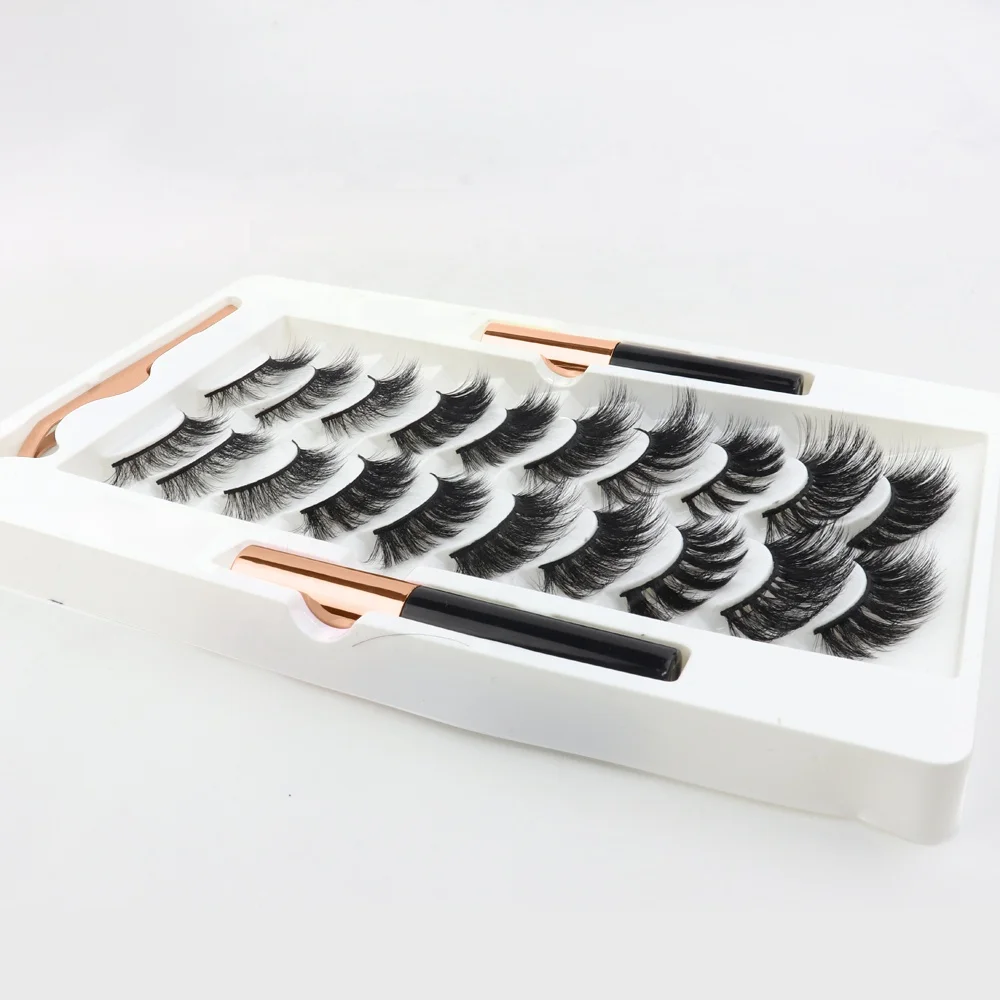 Private Label 3D 10 Pairs False Eyelashes Kit Silk Eyelash Glue Tweezers Set
