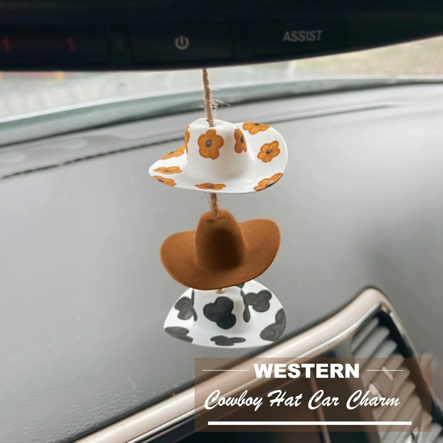Cowboy Hat Car Charm Country Rear View Mirror Hanging Accessories Sunflower Cowgirl Decor Cute Handmade Felt Ornament Pendent