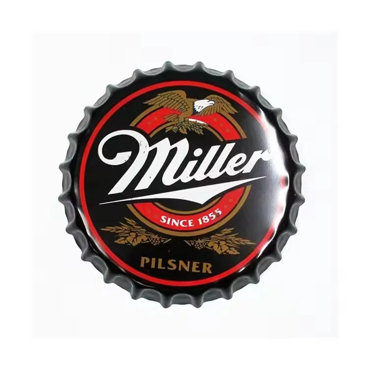 Outdoor Colorful Decor Embossed Metal Design Beer Cap Sign Wholesale Beer Brand Tin Sign Bottle Cap