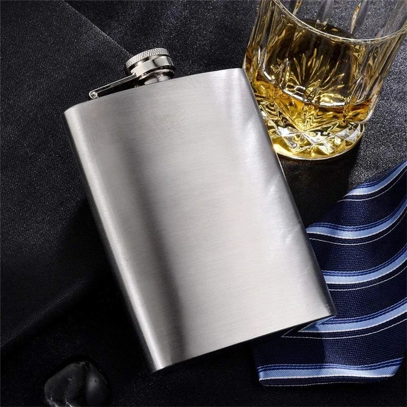 Factory Custom LOGO Portable Liquor Whiskey Alcohol Flagon 6 To 12 Ounces Square Matte Black Stainless Steel Hip Flask
