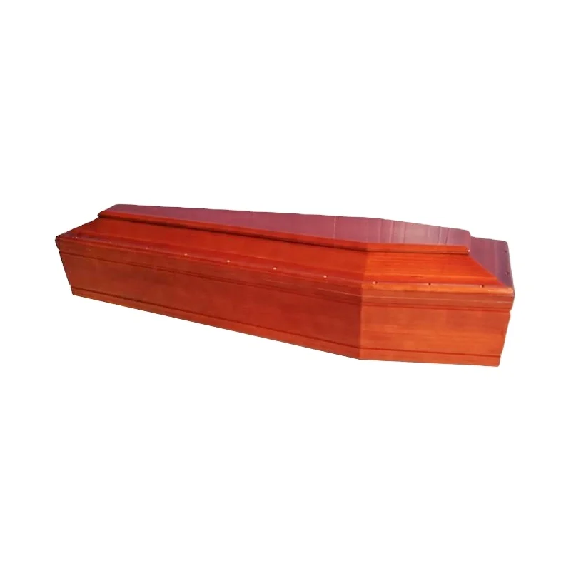 Exported Chinese Top Quality  High Gloss Almond Velvet Funeral Fine Solid Wooden Casket