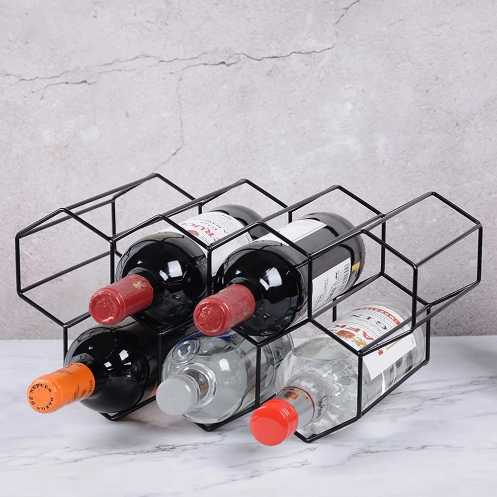 
3-Tier Black Metal Wine Holder , Bottle Wine Rack With Hexagon Shape For Home Use 