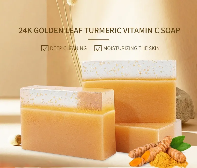 Custom turmeric gold foil VC handmade soap cleansing bath foam delicate and rich solid soap bar daily body cleaning special soap