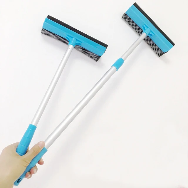 Aluminum 2 in 1 Window Cleaner Wiper Dual Side Blade Rubber and Sponge Window Squeegee Cleaner with Telescopic Extension Pole