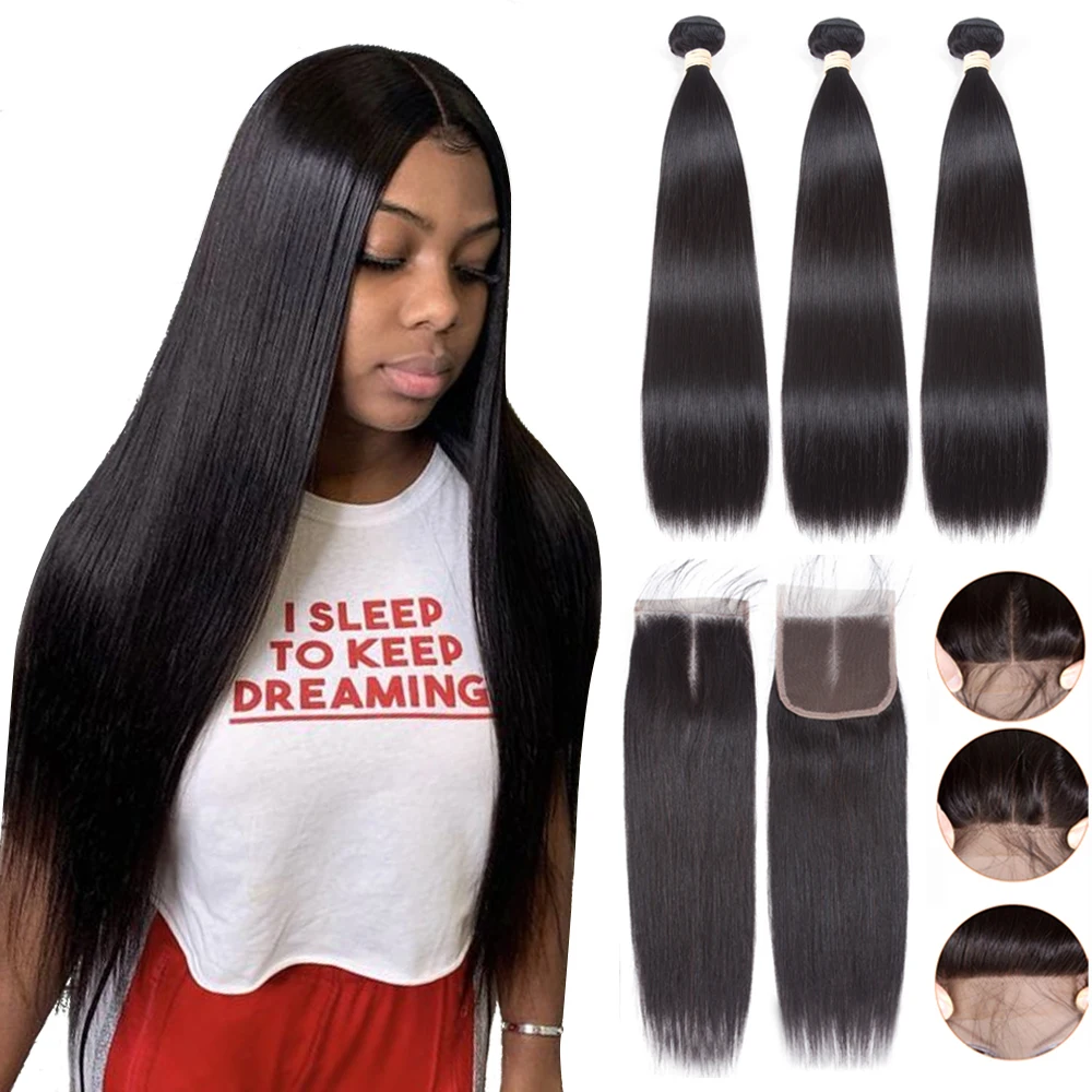 Brazilian Straight Hair Bundles Natural Color 100% Human Hair Weave Bundles Remy Hair Extension 1/3/4 PCS Free Ship