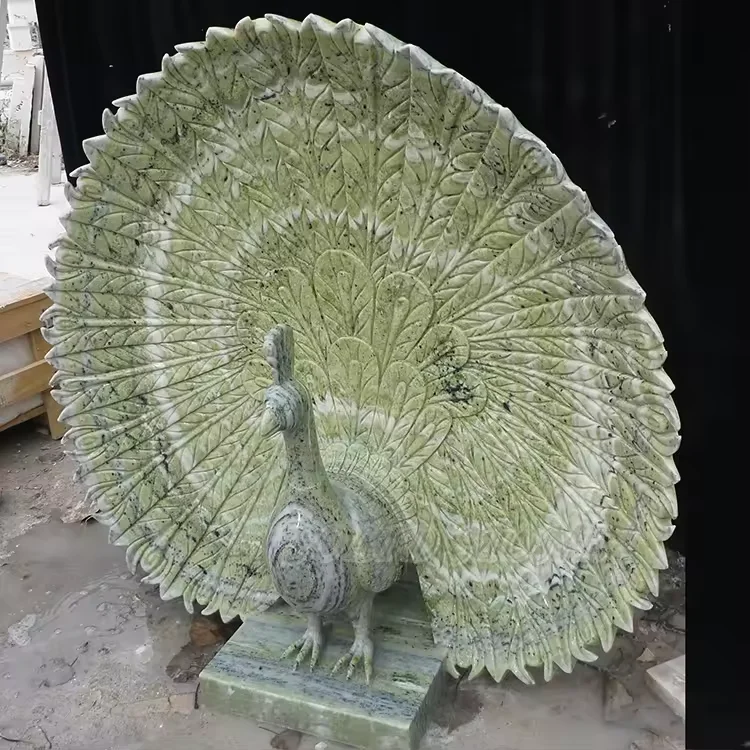 manufacturer custom Hand carved natural Animal sculpture marble indian peacock statue