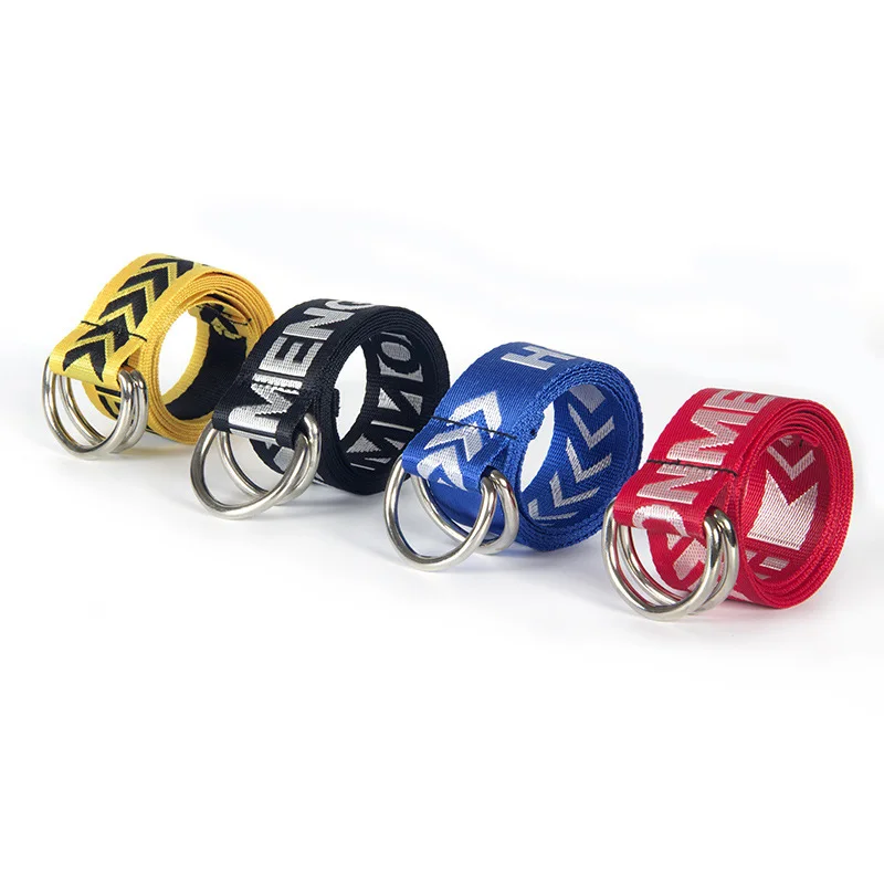 Custom Logo Double Ring Woven Polyester D Ring Buckle Belts And Nylon Fabric Canvas Belt For Men