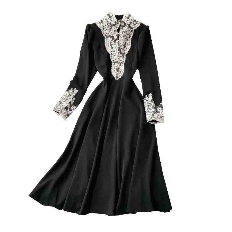 Autumn and winter clothes new Hepburn style long skirt western evening dress French dress