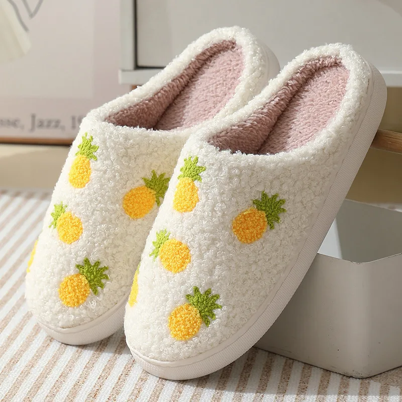 Winter cute cartoon Strawberries plush cotton slippers home indoor warm velvet slippers for women and man