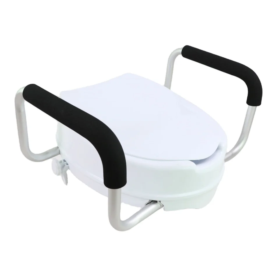 SC7060D-4A Elder Homecare Safety 4 inch PP Durable Raised Toilet Seat with Detachable armrest and Lid