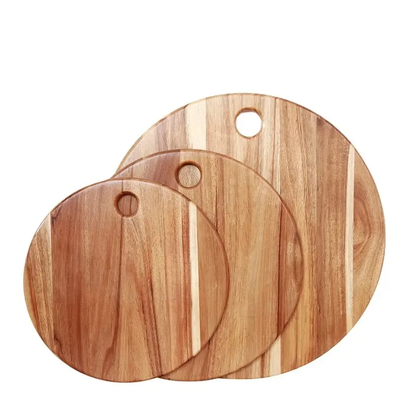 Factory Custom Round Acacia Double Side Wood Cutting Board for Meat Bread Charcuterie Suspension Type Wooden Chopping Blocks
