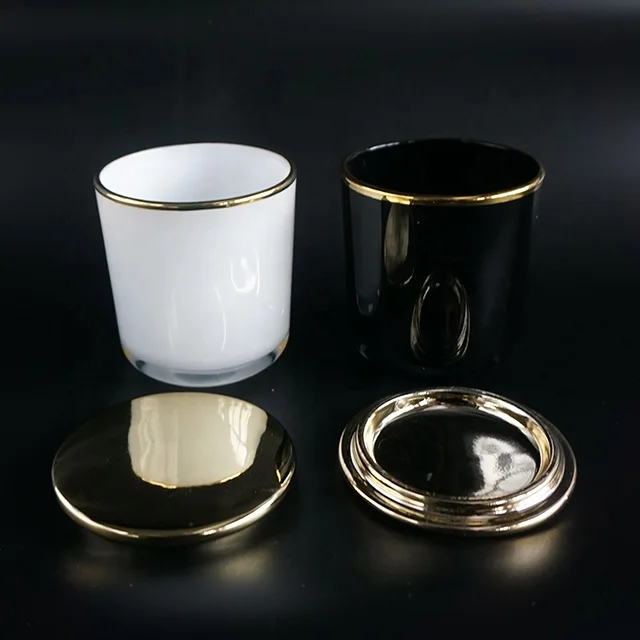 gold Rim shiny black white 8oz glass soy wax candle jar