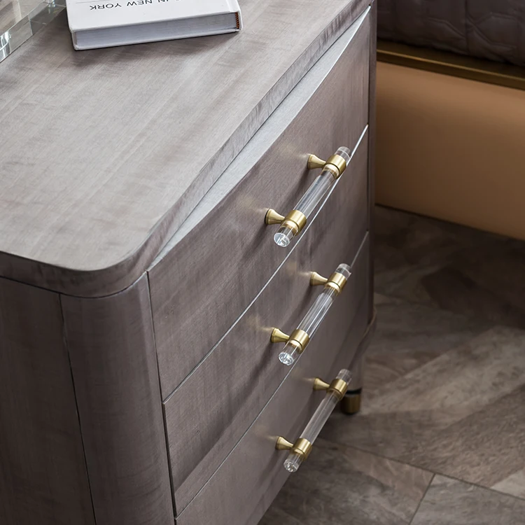 Welliton OEM Luxury Style Bedroom Furniture Solid Wood Modern Bedside Table With Drawers