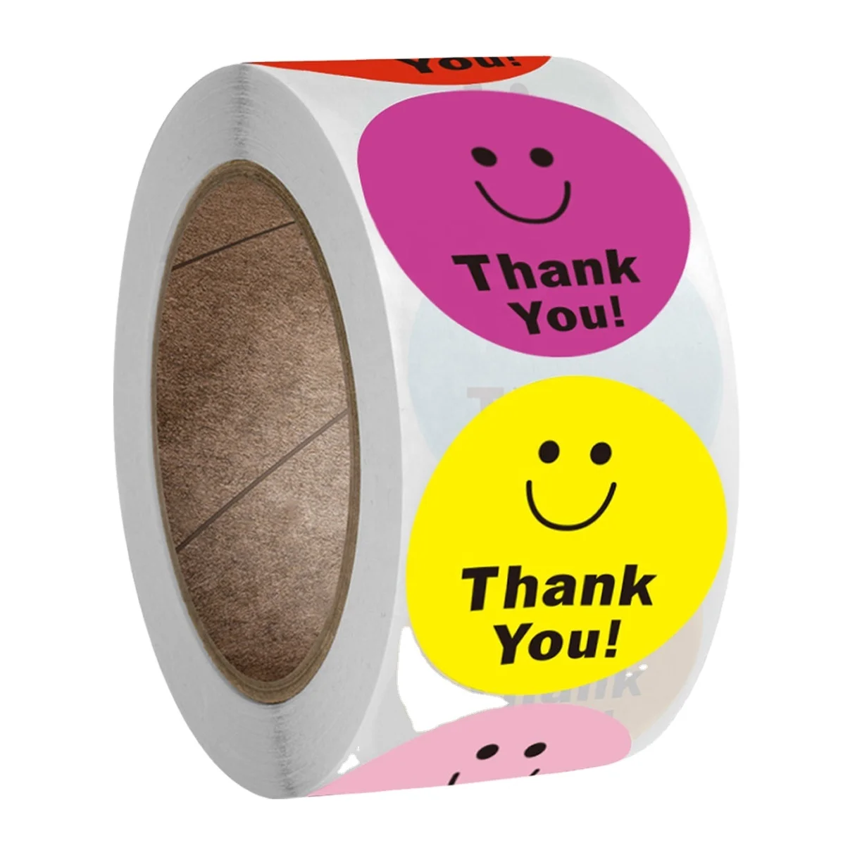 Cut Self Adhesive 1 inch Roll Seal Smiling Face Thank you Stickers Label 500