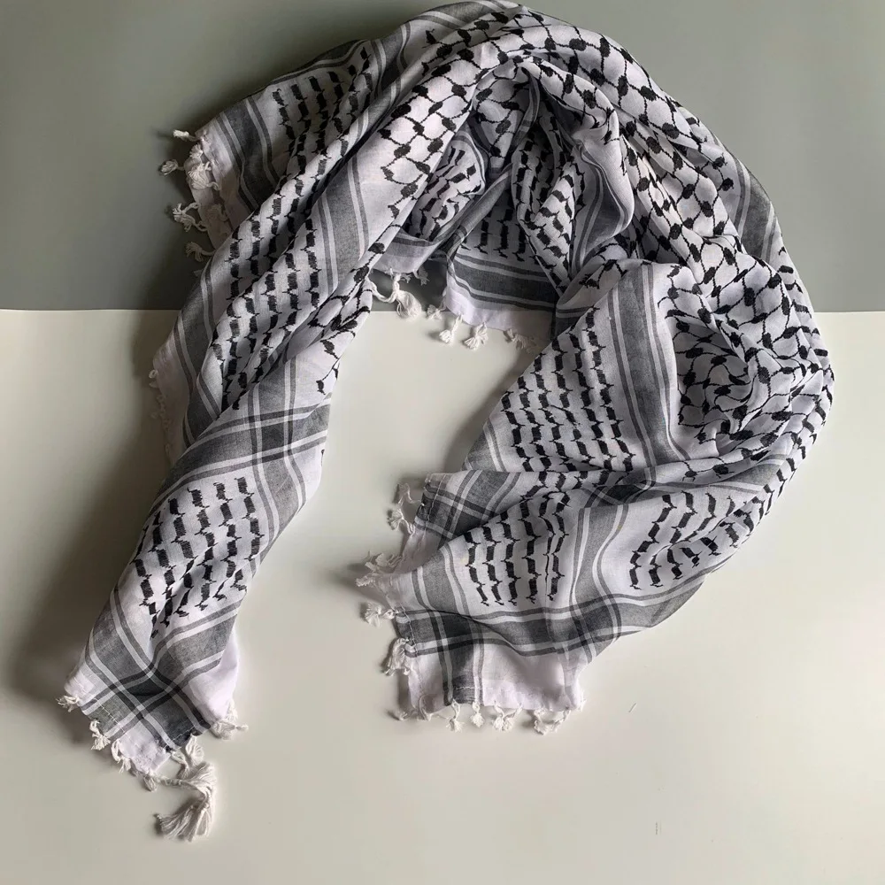 Pure handmade Polyester 130*130 cm palestine pattern man out door keffiyeh scarf with tassel