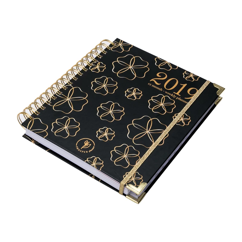 Professional design hardcover gold wire custom journal diary notebook printing