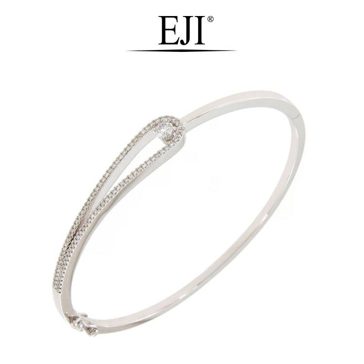Hot sale factory direct price Simple Elegant 18K White Gold Diamond Bangle Stackable Bangle for jewelry making