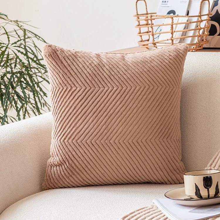 Autumn Winter Brown Patchwork Geometric Cushion Cover Luxury PU Velvet Embroidery Throw Pillowcase