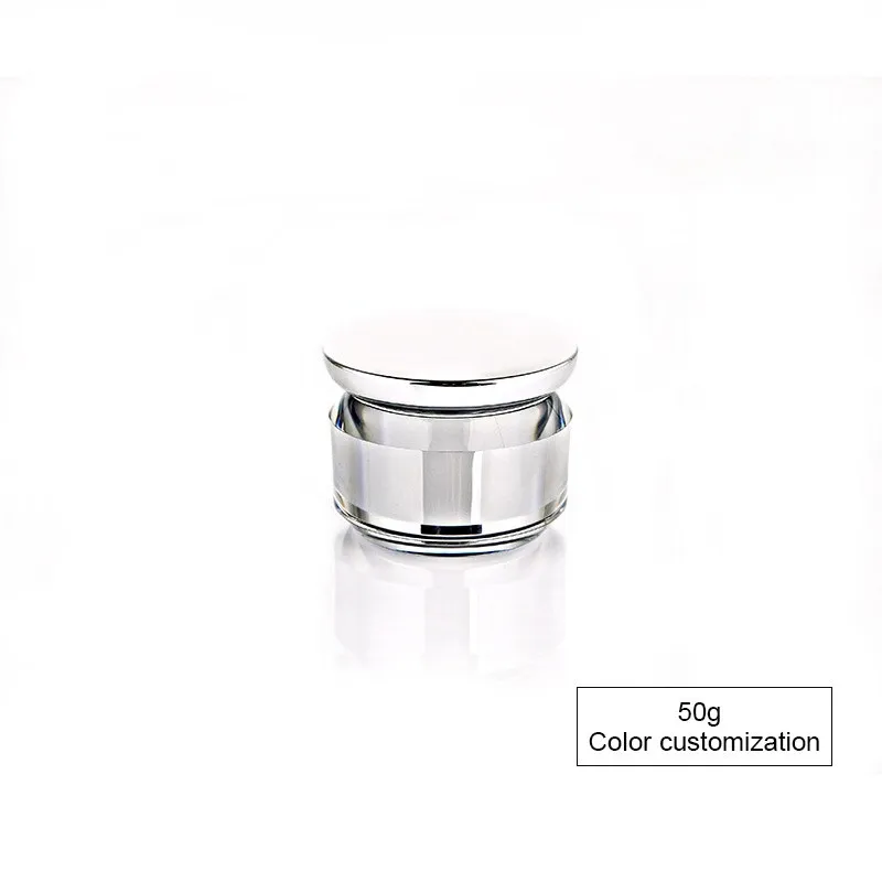 High Grade acrylic cosmetics cream jar packing 20g 30g 40g 50g set and 30ml 50ml 80ml 120ml light silver lotion bottle