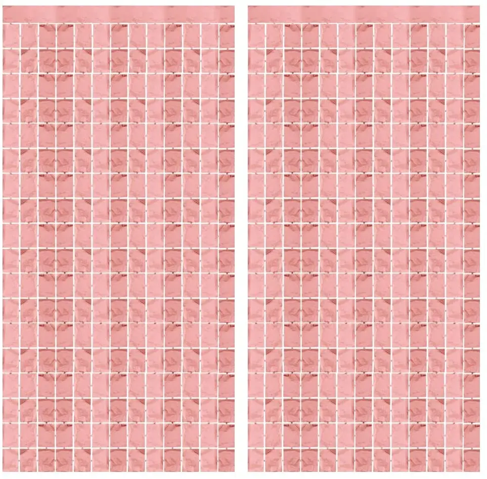 2 Pcs Rose Gold Foil Fringe Square Curtain Photo Props Backdrop Wall Wedding Bchelorette Party Decorations