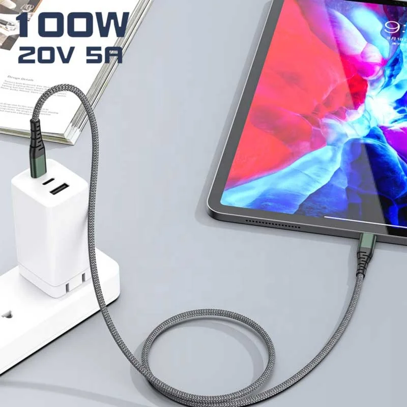 cantell New design 100W Type C Cables 5A Metal USB Data Charging Cable 3A 60W Android Nylon USB Cable For ios Laptop Mobile