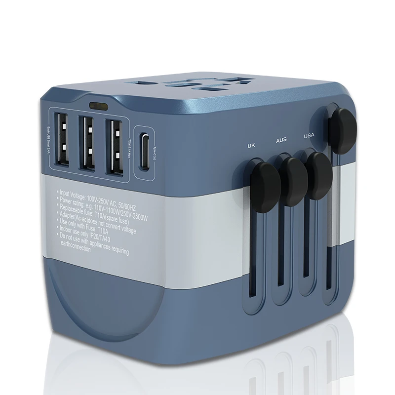Portable World Universal Travel Adapter With Four Usb and Type-c Port Smart USB Charger Electrical Plug Socket