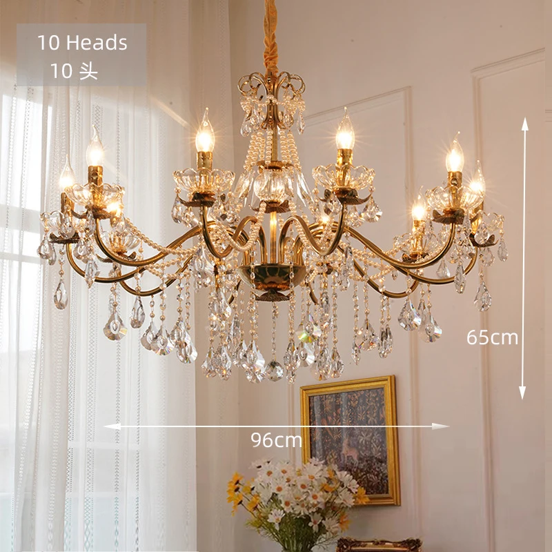 MEEROSEE French Style Chandelier Gold Iron Chandelier Crystal Pearl Chandelier Light MD98016