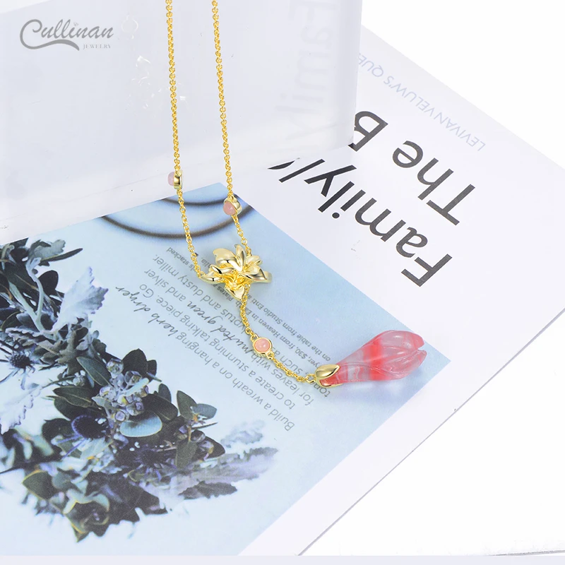  High Quality Colored Necklace China Fashion Women Jewelry Trendy 18k Gold Flower Pendants Real