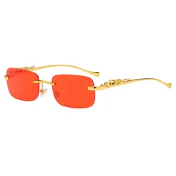 2572 New Metal Leopard Men Frameless Glasses Rimless Rectangular Sunglasses For Female