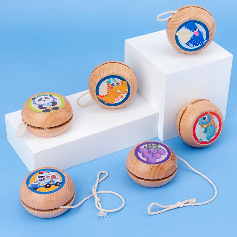 2021  cartoon animal yoyo ball puzzle beech wood toy for child wholesale educational wooden toy
