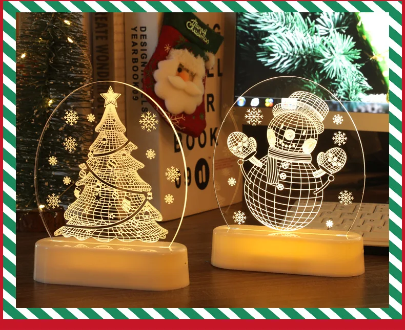 3D Christmas Night Lights Battery Operated  Bedside Lamp desktop ornament light for Bedroom Desk Lamp Fireplace Table