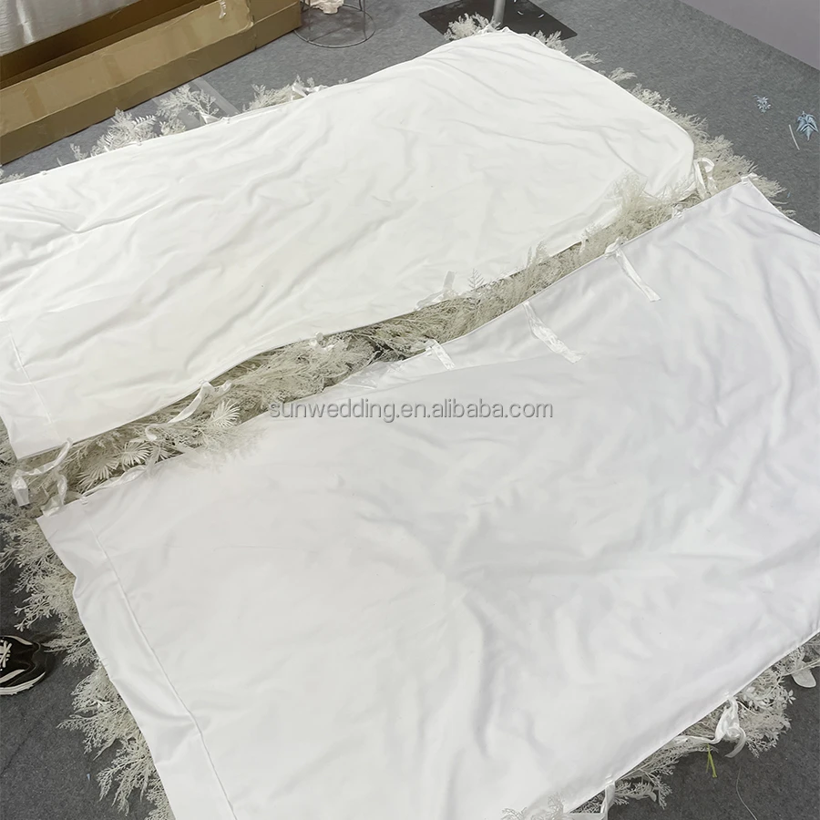 Sunwedding Customized Long Drapery Cream White 3D Hairy Feather Flower Wall With Butterfly Orchid Roll Up Floral Wall