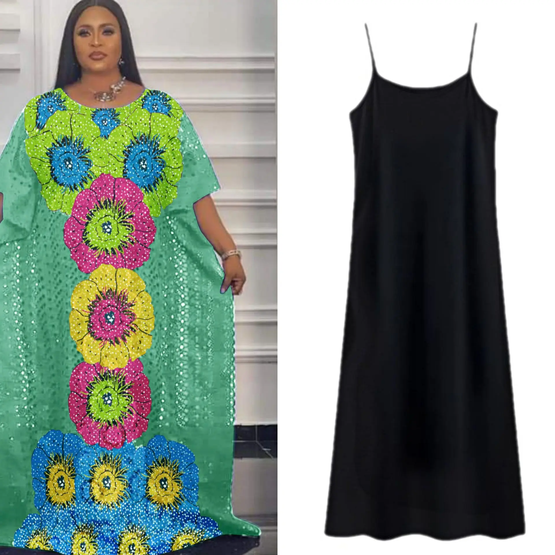 2022 New Design African Fashion Lace Abaya For Women Guipure Lace Water Soluble Fabric Long Dress And Inner 2 Piece Dashiki