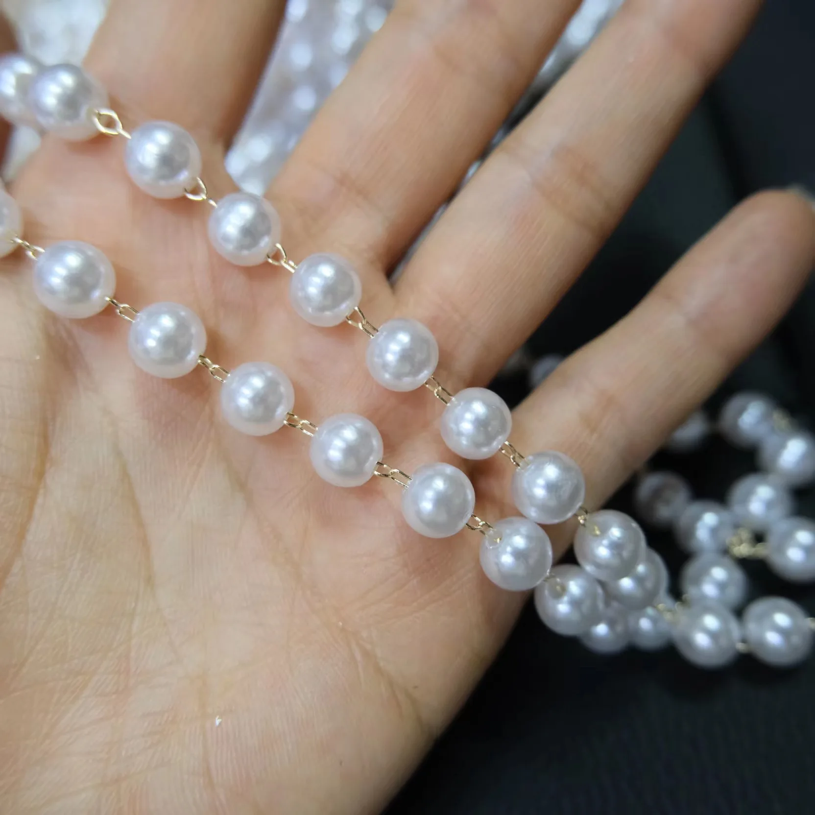 JC Crystal Hot Sale 3-8mm Chain Pearl for Dress Garment Accessories Trim Roll Copper Pearl Beads Chain for Jewelry Making