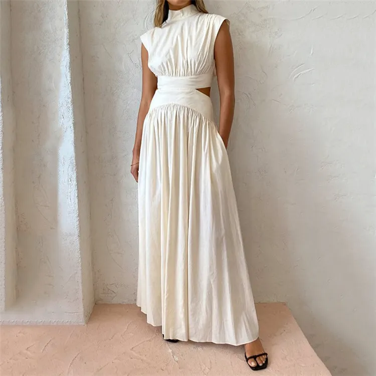 Best Sale Lady Sexy Hollow Out Long Dress Summer Blank Beach Maxi Ankle Dresses For Women Vintage Vesdios