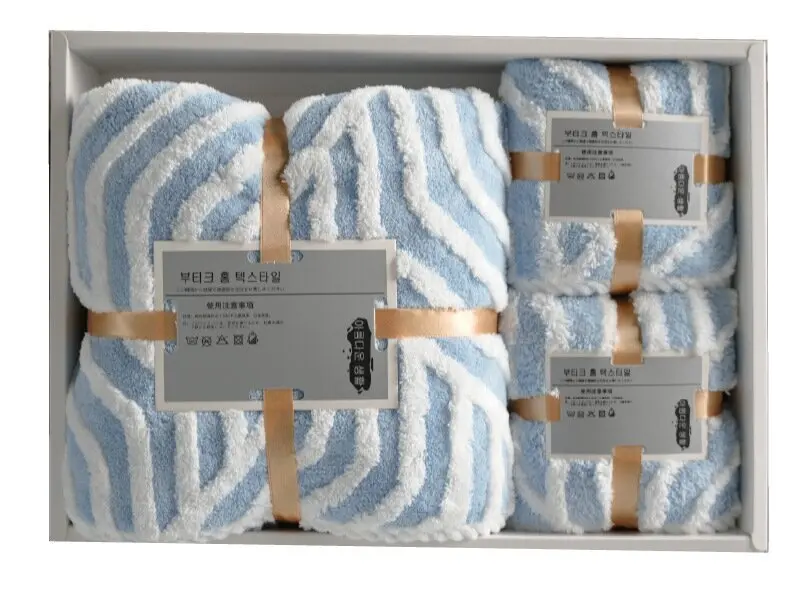Wholesale abstract texture  microfiber towel set Coral fleece wash cloth Soft absorbent microfiber towel set  gift box towel set