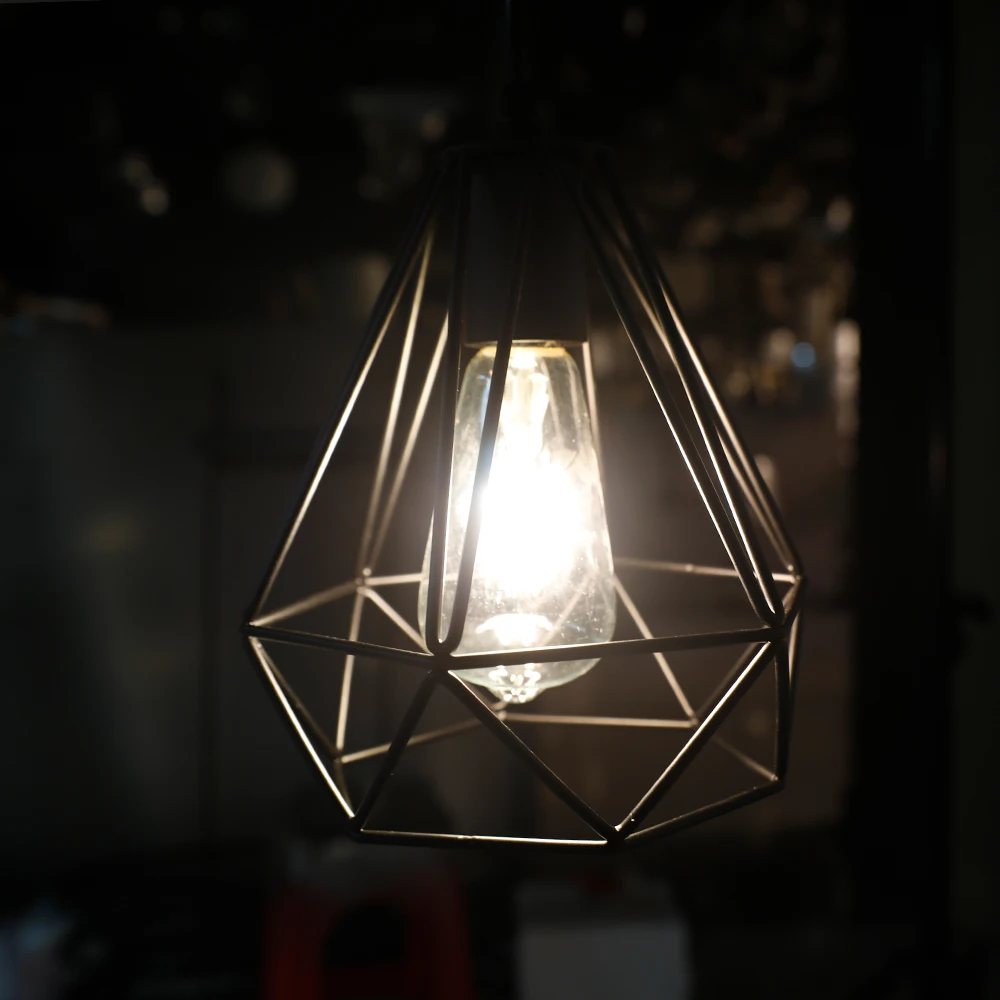 Small Modern Minimalist Restaurant Pendant Lighting Pendant Light Fixture with Metal Cage Shade 1-light 60W Black US & Canada 80