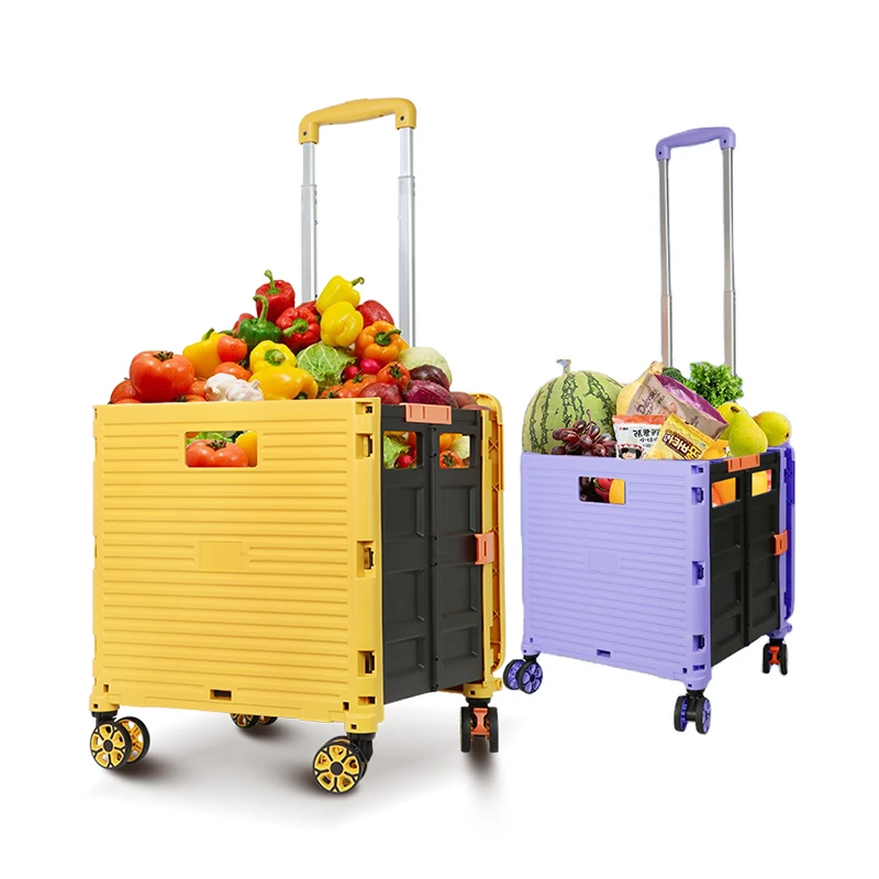 BAOYU Grocery Shopping Cart Push Hand Trolley Foldable Mini Shopping Trolley Basket