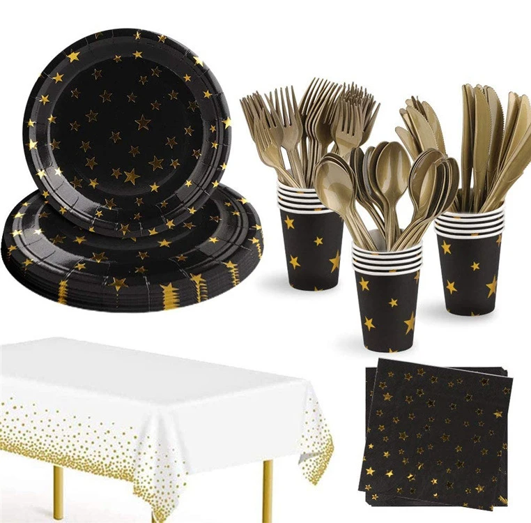 Cross-border Hot Selling Black Stars Birthday Party Party Disposable Decoration Arrangement Package Banquet Party Tableware