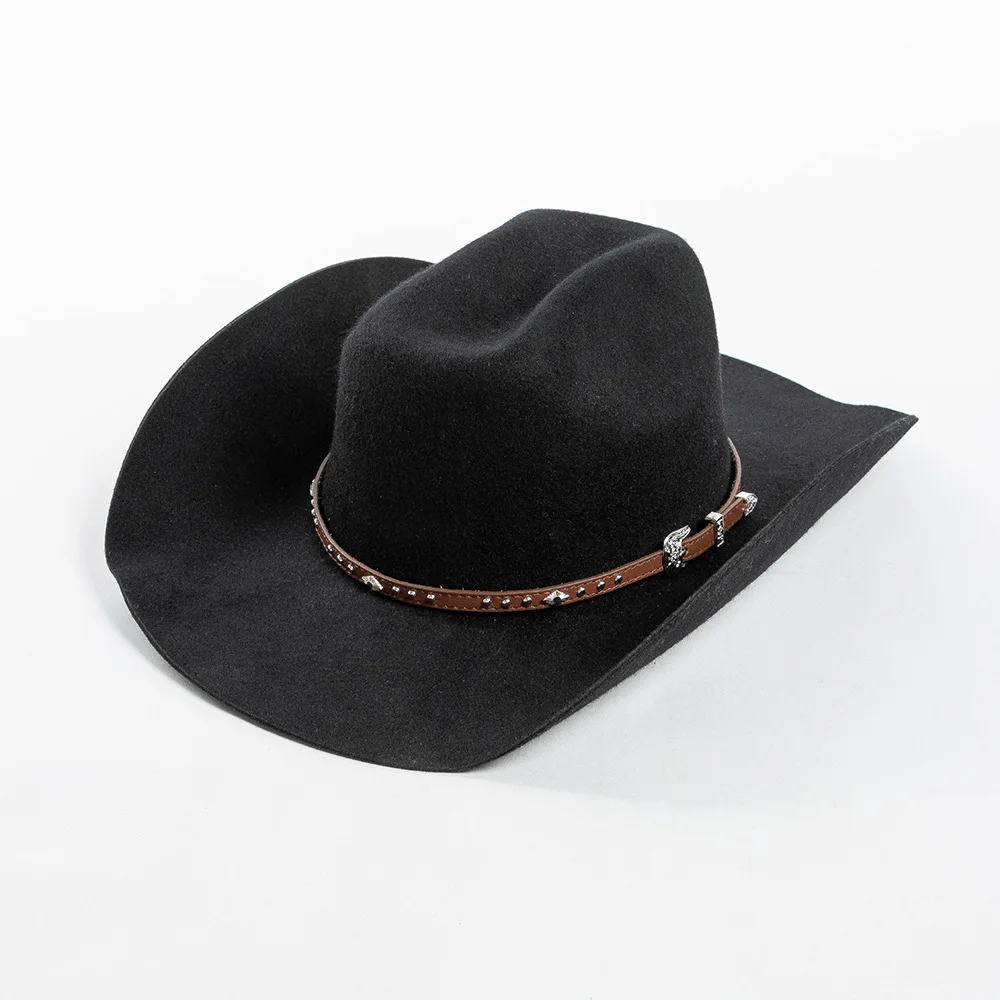 Wholesale 2024 New Arrival Deluxe Sombreros 100% Wool Felt Mexican Men Cowboy Hat with Rivets Leather Belt