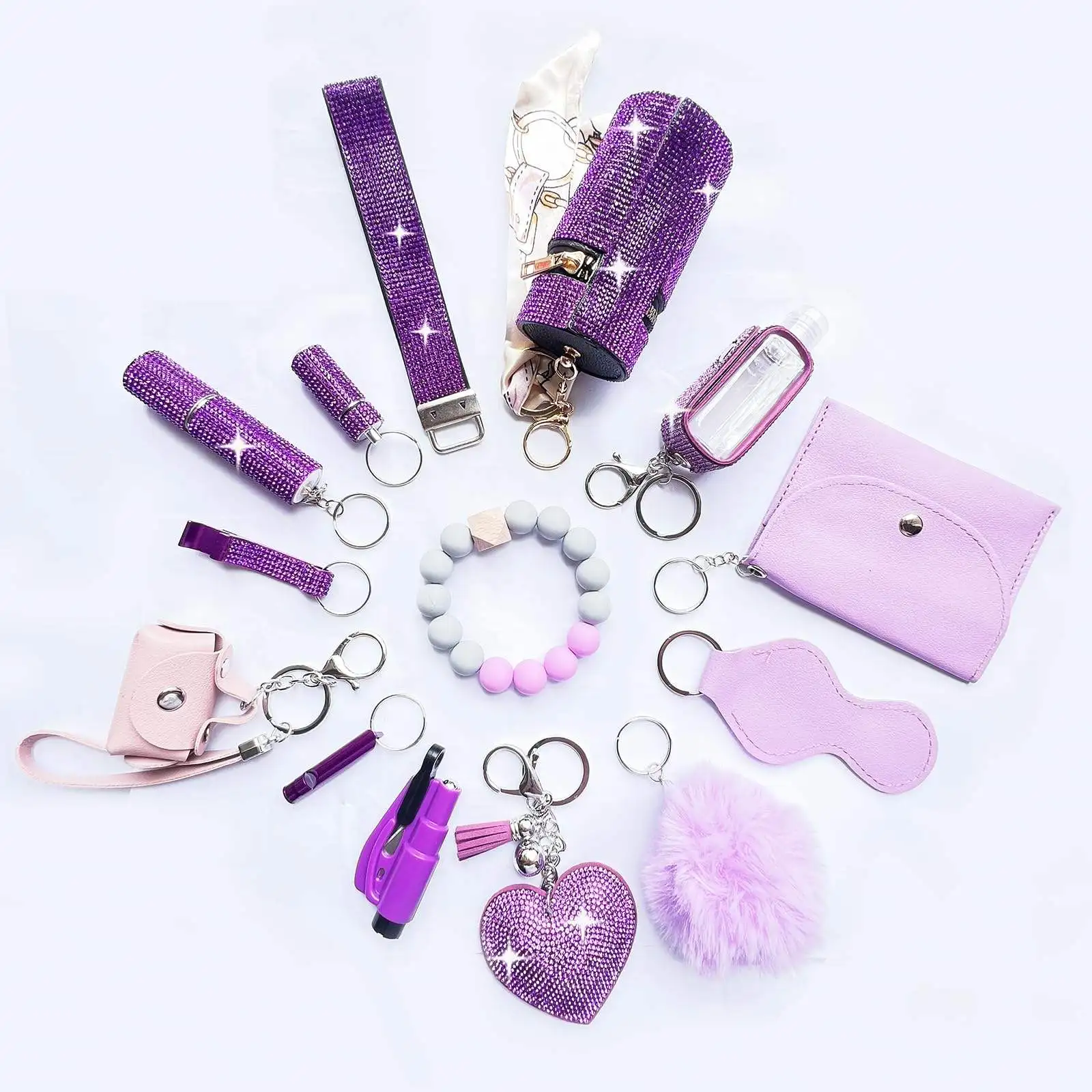Wholesale Rhinestone Self Defense Keychain High Quality Pink Rhinestone Keychain Pendant