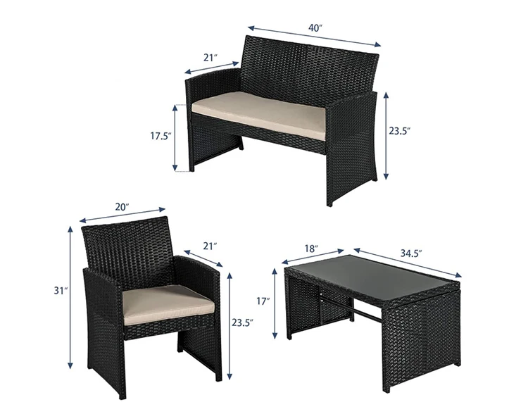 EMERSON Bistro Sets Woven Rattan Patio Conversation Furniture Sets Leisure Rattan Sofa Set Wicker Rattan Furniture