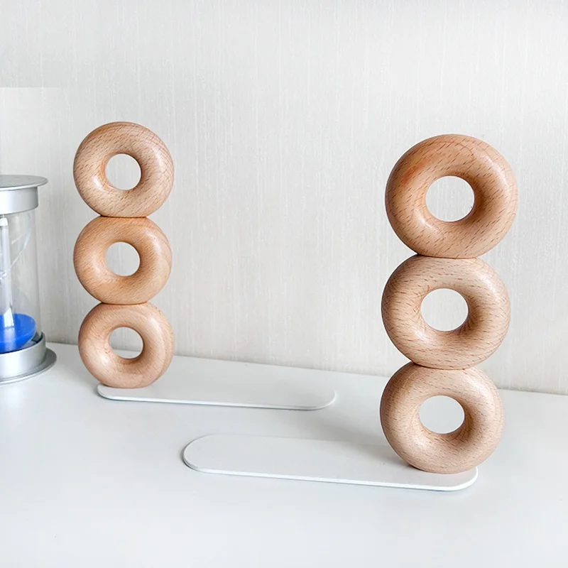 Beech Bookends, simple donut shape thick Bookend for Shelves, Book Ends for Heavy Books,Bookend Stopper, Black Bookends 1 Pair