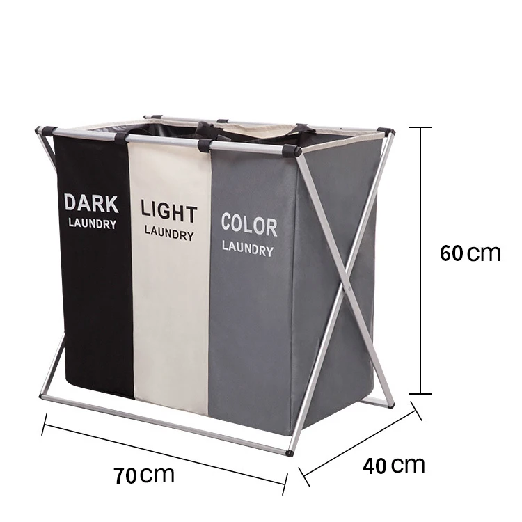 Wholesale 600D oxford printed laundry hamper collapsible fabric double laundry hamper basket