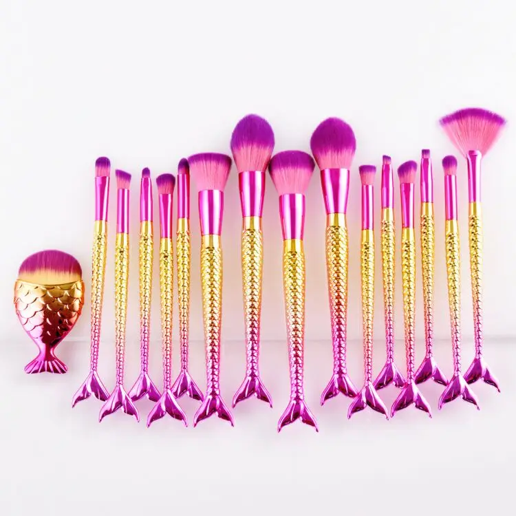 2020 Professional Makeup Brush Rose Red 15pcs/Set Mermaid Beauty Makeup Brushes