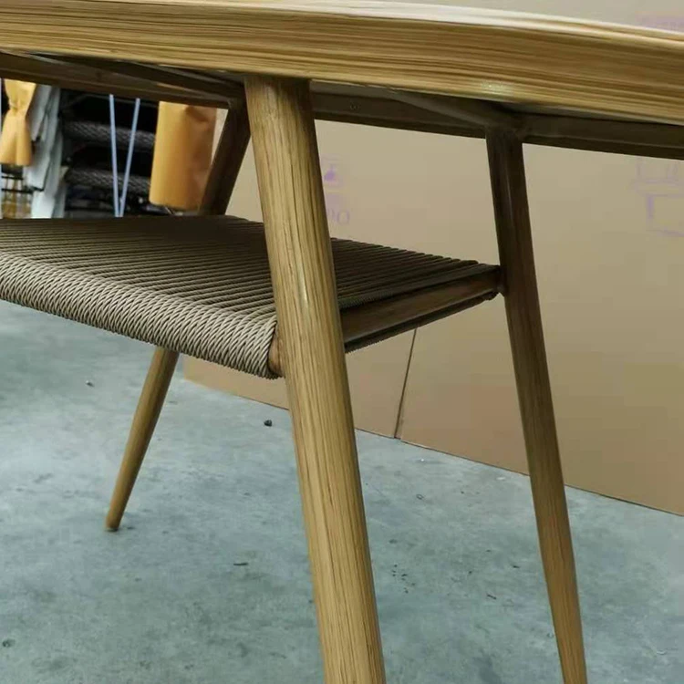 All Weather Outdoor Patio Metal Frame Rope Bistro Furniture Set Dining Chair Table