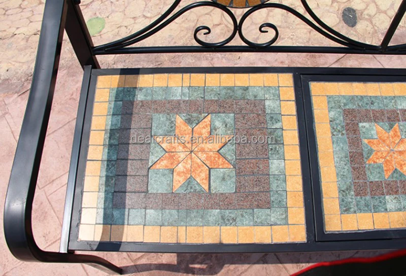 Balcony Patio Mosaic Design Long Bench With Lifting Table For Outdoor Indoor Used