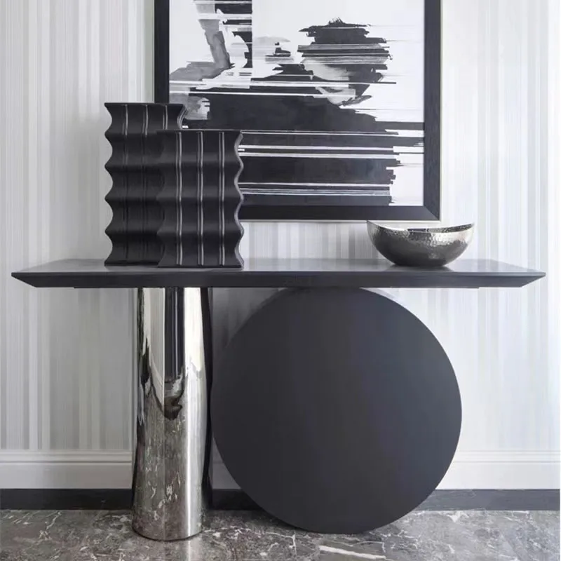 Golden&Black Steel Console Table Marble Top Entrance Desk Hallway Modern Luxury Design Living Room Furniture Home Decoration OEM